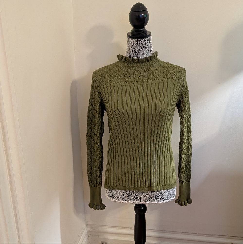 Green Ribbed Knit Sweater